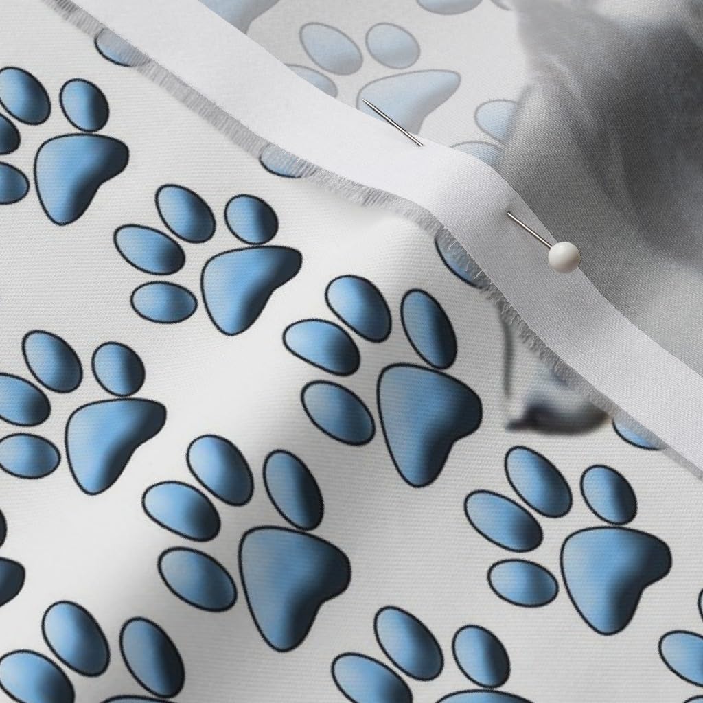 Spoonflower Fabric - Border Collie Mother Dog Paws Blue Pawprint Printed on Organic Cotton Sateen Fabric by The Yard - Sewing Quilting Apparel Home Decor
