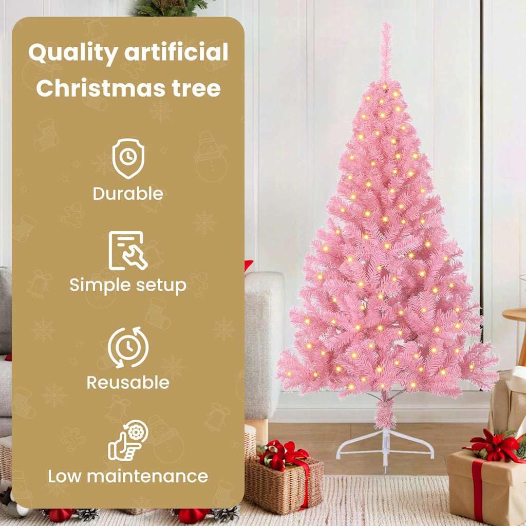 vidaXL Árbol de Navidad Artificial Preiluminado Rosa 150 cm PVC