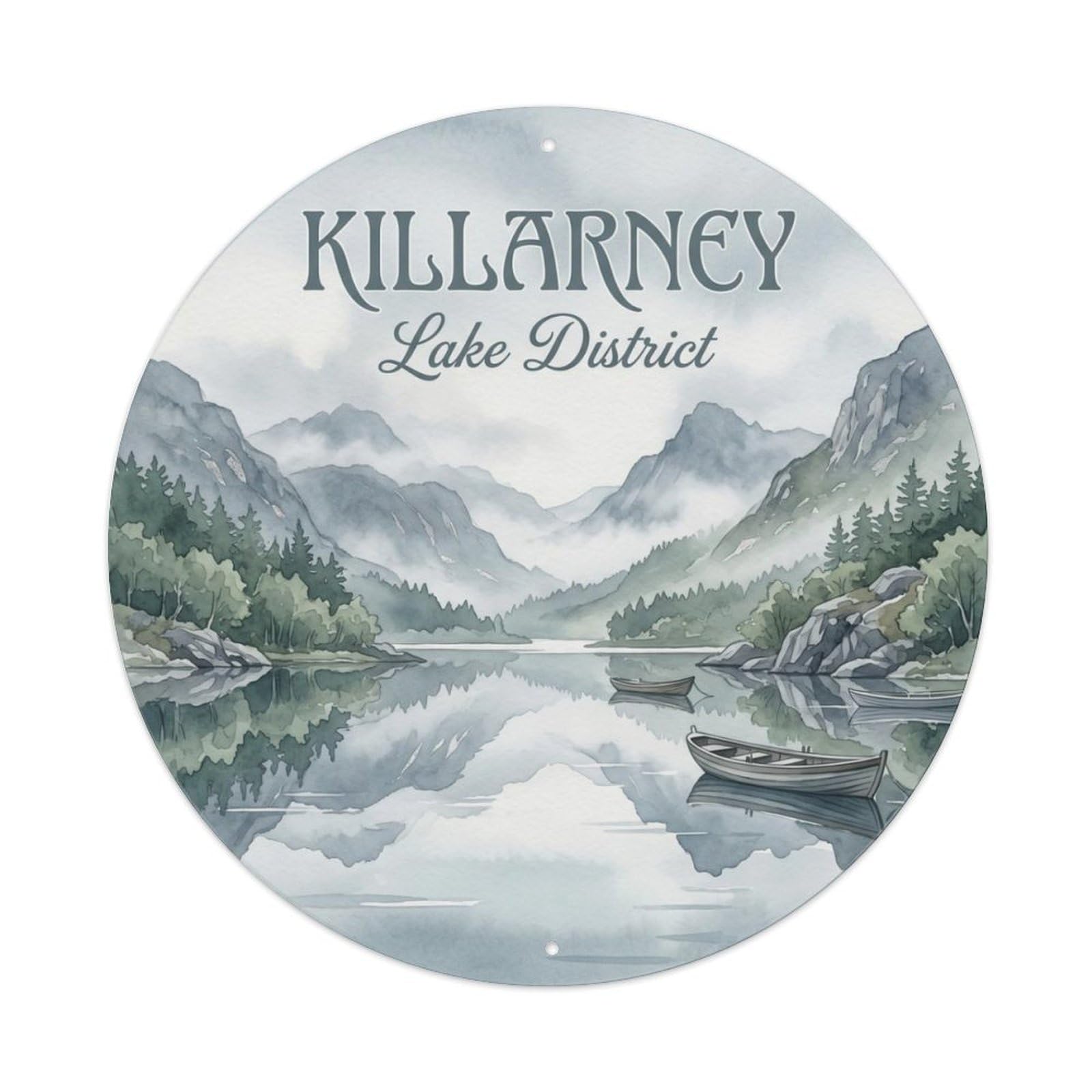 Vintage Travel Killarney Lakes Metal Tin Sign Plaque Wall Decor for Cafe, Club Bar, Office, Home Garden Round Metal Poster 8x8Inch