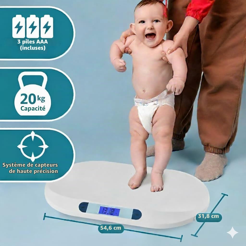 Smart Weigh Pèse-bébé Numérique avec un Large Écran LCD Rétroéclairé, 3 Modes de Pesage et une Fonctionnalité de Tare de 20 kg/ 44 lb