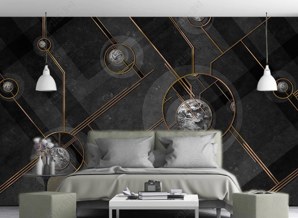 Papier peint géométrique haut de gamme intissé déco murale chic dorée 250x175cm