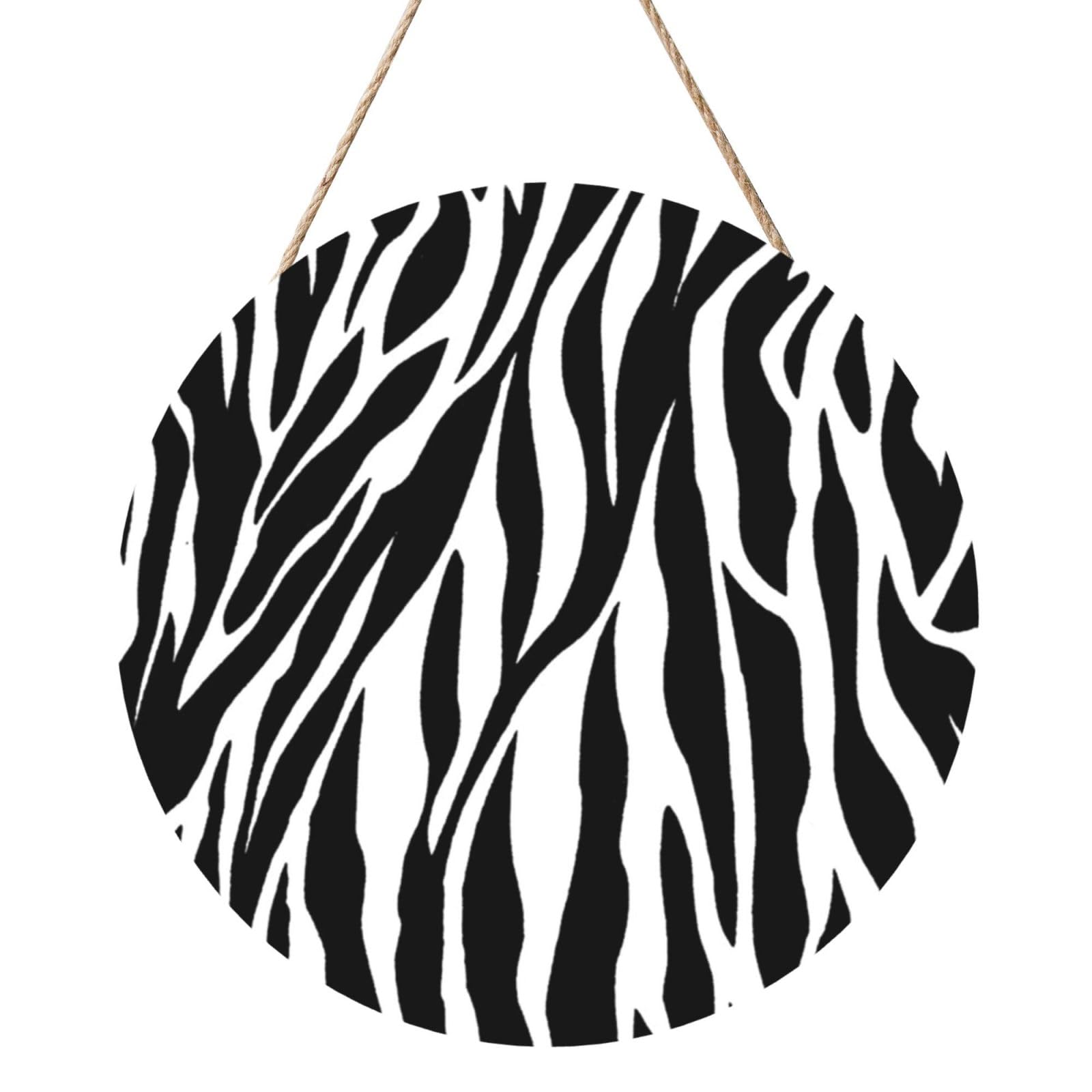 InOmak Zebra Print Print, Round Wood Panel Painting 12 in, Wall Hanging Painting For Home