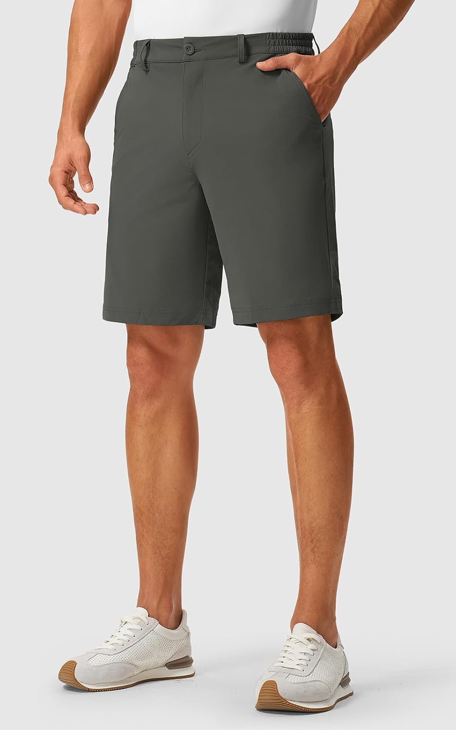 Rdruko Men's Stretch Golf Shorts 9" Quick Dry Lightweight Elastic Waist Waistband Flat Front Dress Shorts with 5 Pockets