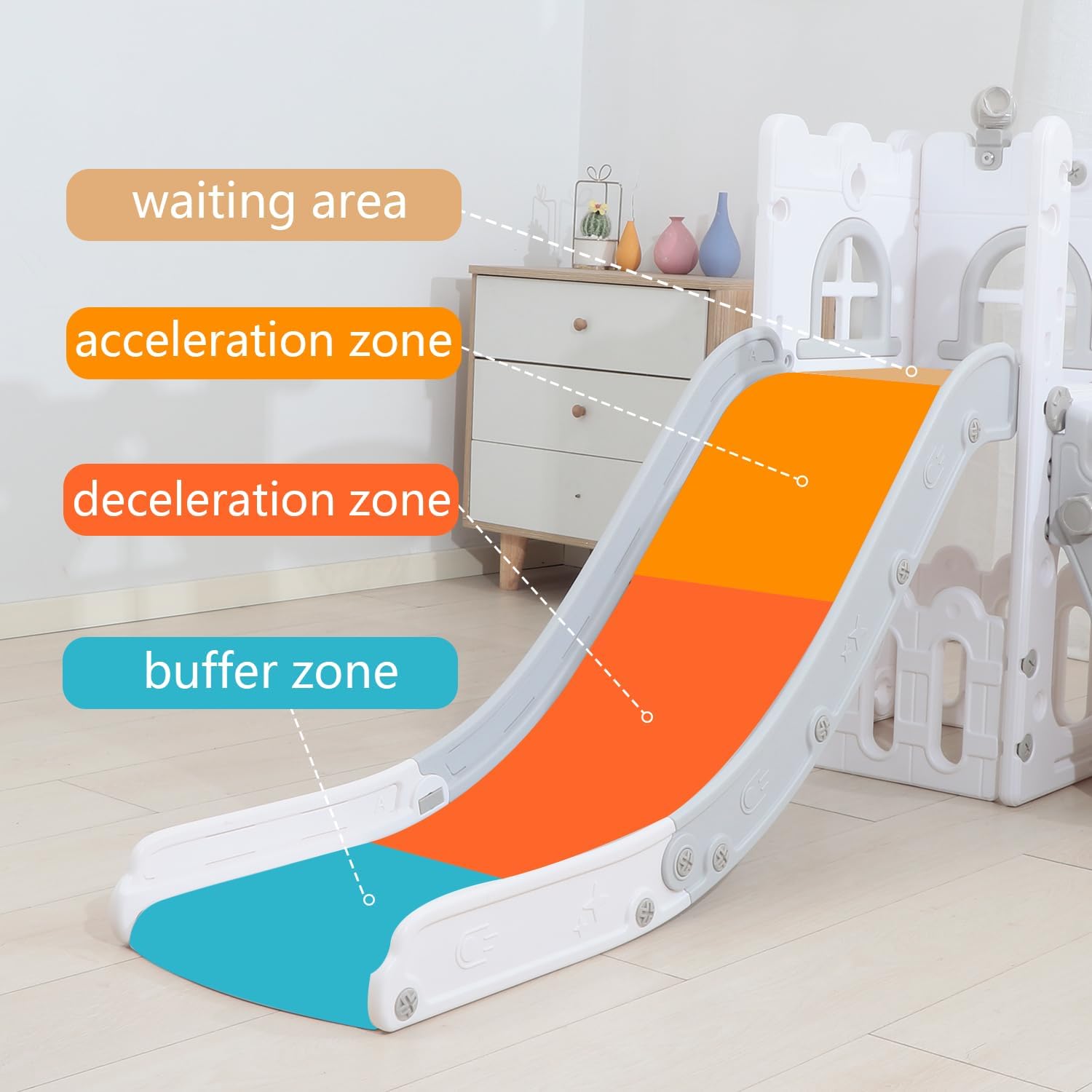 6 in 1 Toddler Slide,Outdoor Playset,Playground Game System,Small Slides for Home,Indoor Outdoor Playground with Basketball Hoop and Telescope