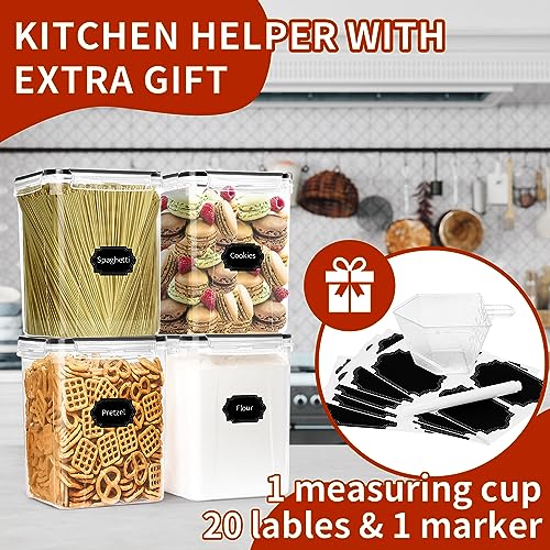 Skroam 4PCS Airtight Food Storage Containers with Lids 5.2L/176oz, Flour Storage Container for Pantry Kitchen Organizers and Storage, Storage Containers for Pantry, Measuring Cup & 20 Labels