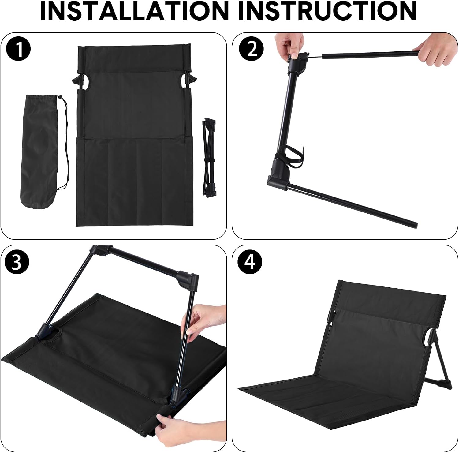 AceOrbit 2 Pcs Foldable Floor Backrest Chair Portable Camping Chair with Storage Bag Lightweight Lazy Seat for Indoor Outdoor Bed Ground Park Lawn Concerts Beach Hiking(Black & Gray,15.5 in)