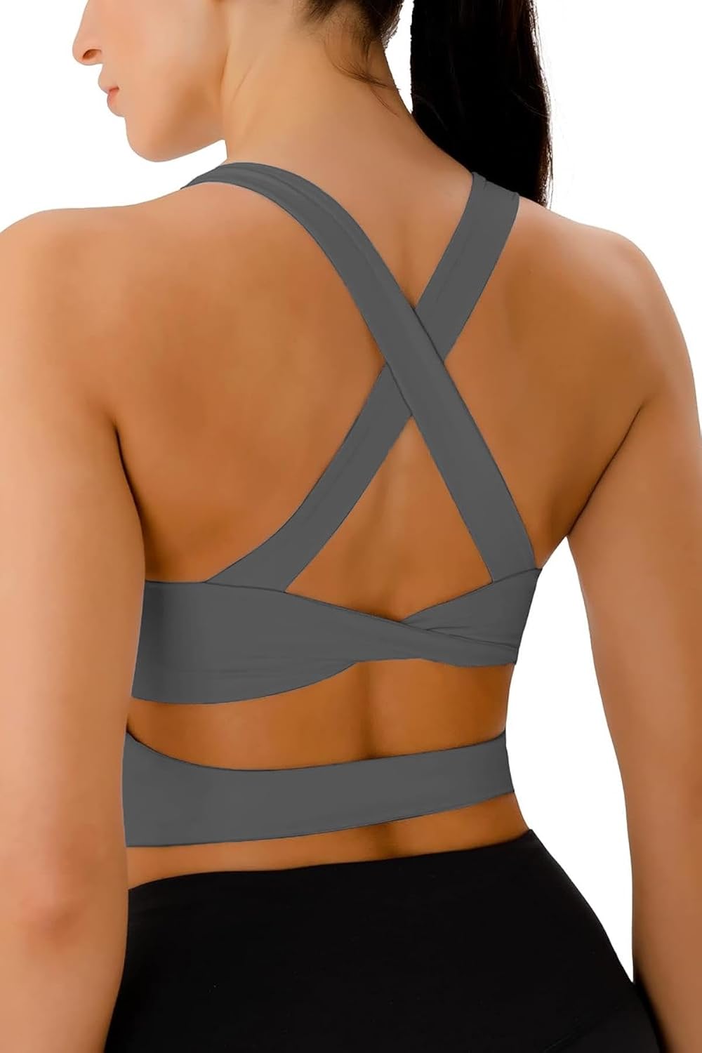 Ghassy Co. Kadın Çarpraz Sırt Detaylı Kaplı Yoga Egzersiz Fitness Spor Sütyeni CRS001 FÜME L