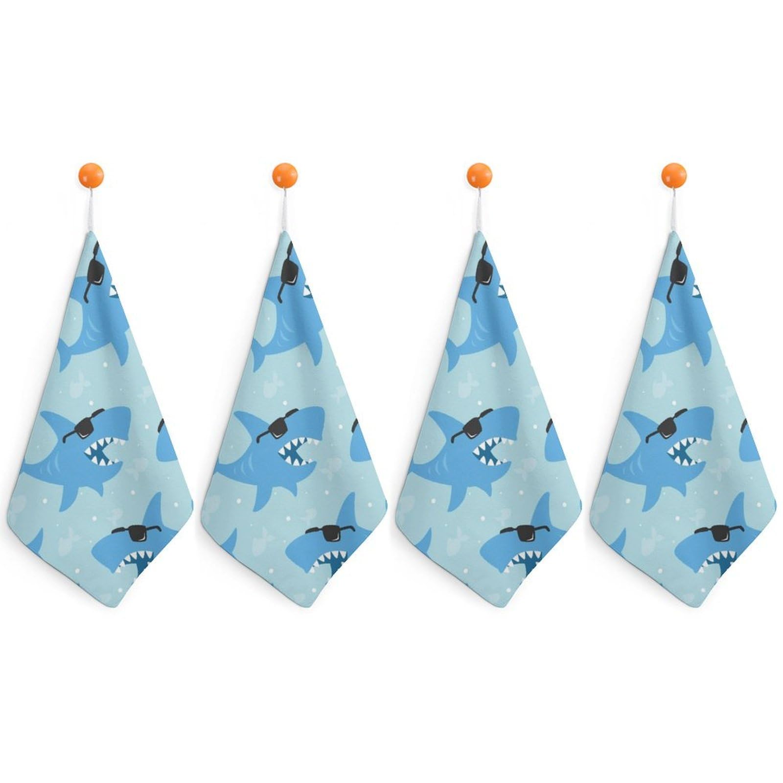 LEDFCVSU 4 Piece Hanging Hand Towels, Cool Animated Shark Small Dry Hand Towel for Kitchen Bathroom