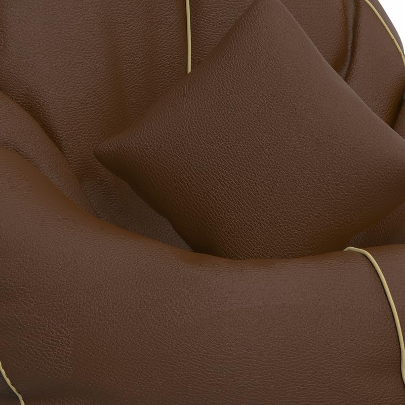 Image of Biggie Bean Bag Chair with Beans Filled 6XL The Evergreen Classics Bean Bag-with 3D Highlights-Styled for Elegance with Free Cushion & Footrest (Matching Color : 3D Piping Brown Cream)