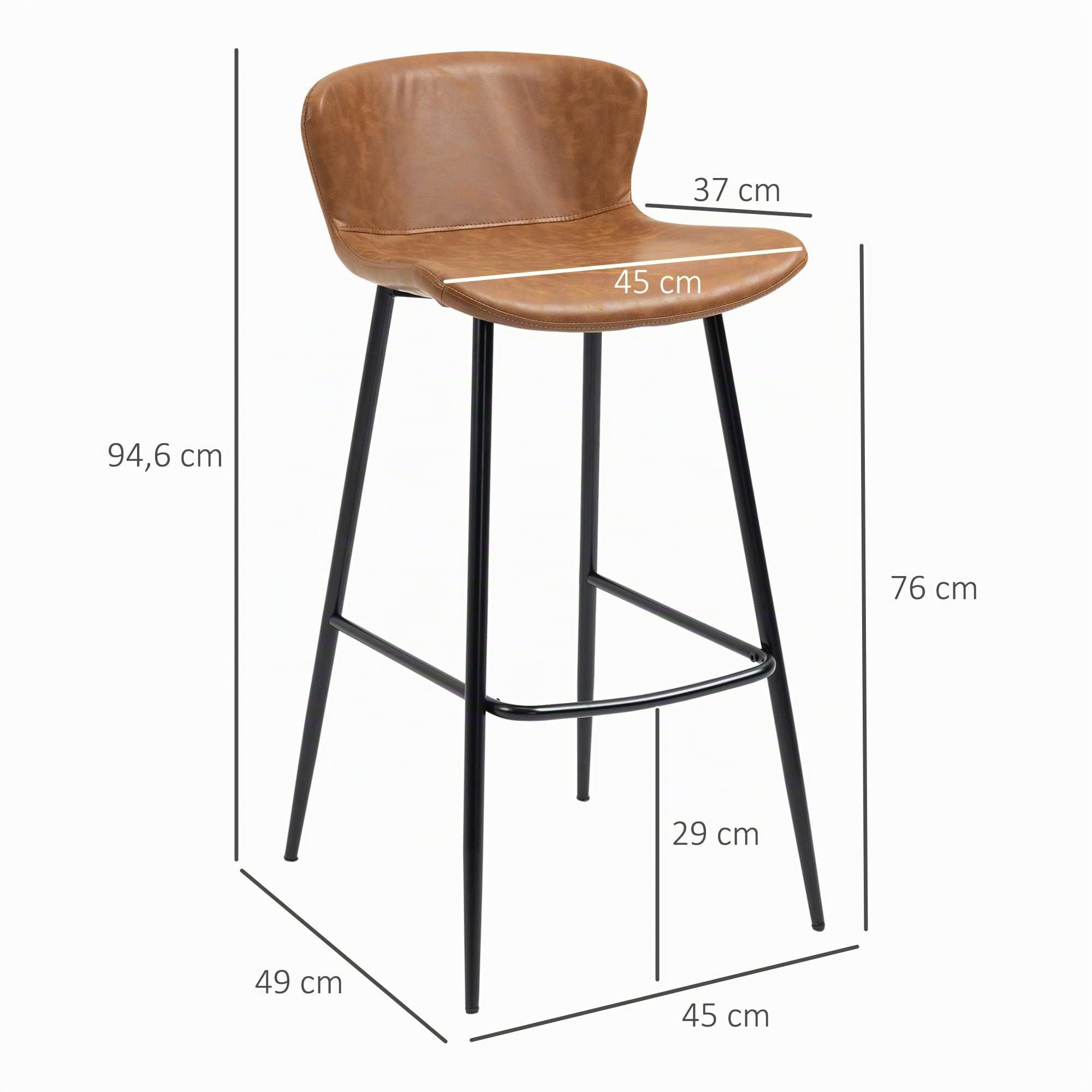HOMCOM Lot de 2 Tabourets de Bar Hauteur 76 cm Dossier Vintage Marron