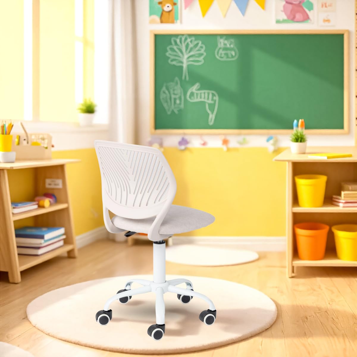 Sedia ergonomica per scuola con schienale in rete traspirante, altezza regolabile, rotazione 360°, Morandi Beige