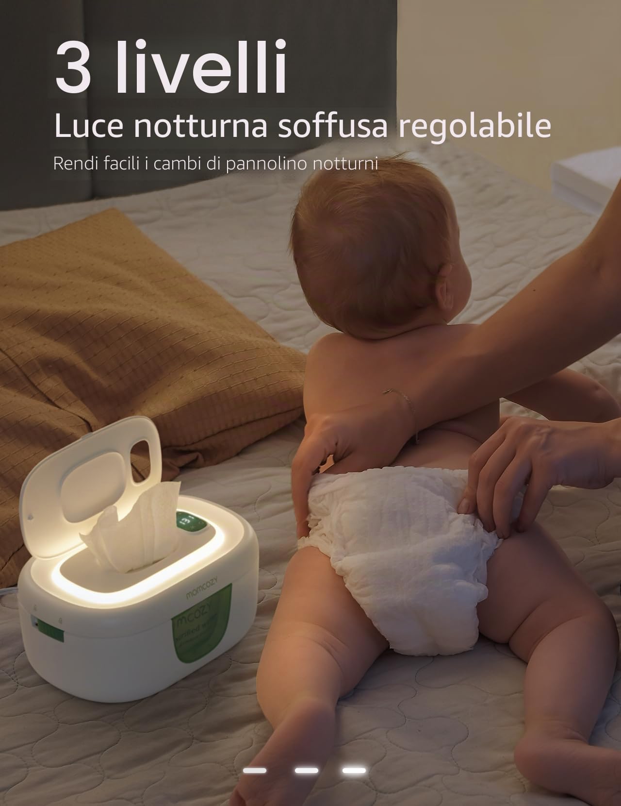 Momcozy Scalda Salviette Neonato, Dispenser Salviettine Grande Capacità, Riscaldamento Rapido Uniforme, 4 Livelli Temperatura, Luce Notturna