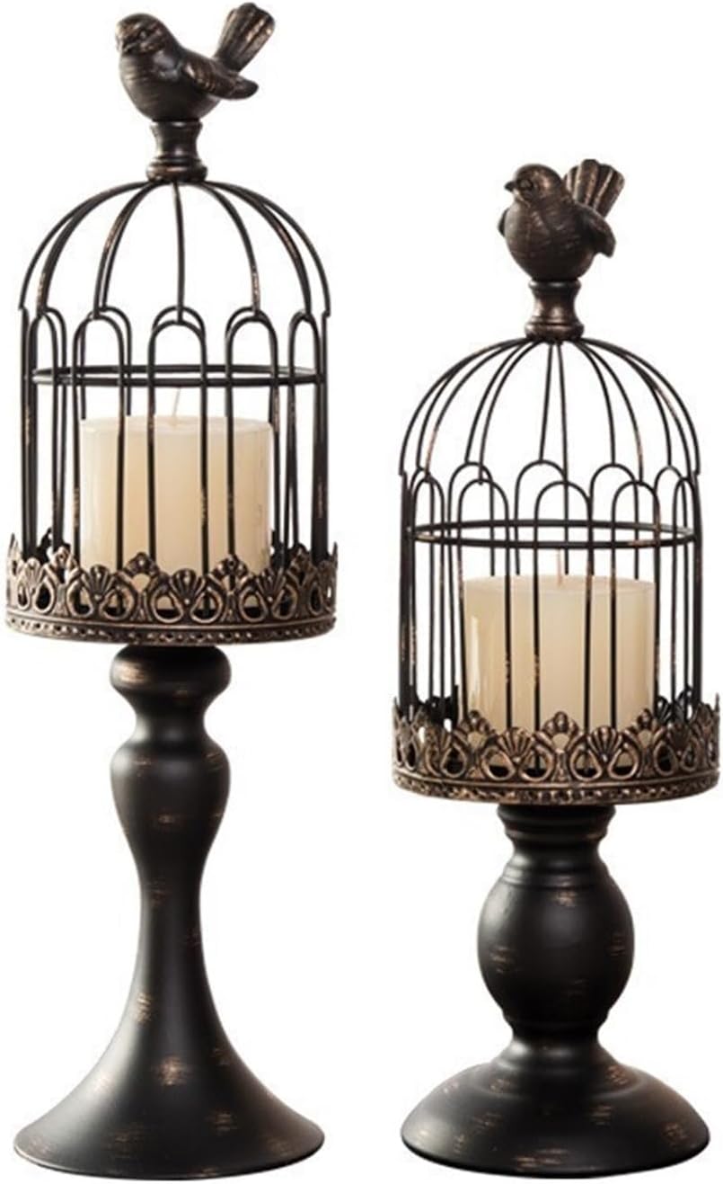 Drop Shipping Available. Creative Aromatherapy Candle Holder, Simple Wrought Iron Tall Candlestick, Romantic Retro Birdcage Ornament(Small(White) 33x11cm)
