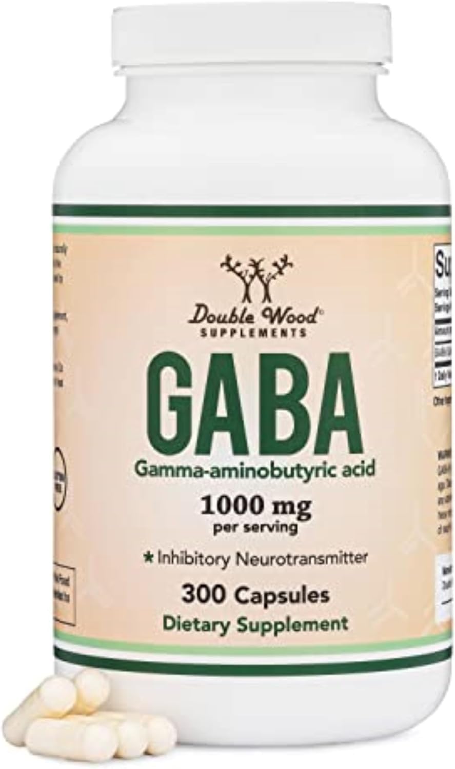 GABA Supplement (300 Capsules, 1,000mg per Serving) Promotes Calm, Relaxation, and Supports Sleep (Vegan Safe, Gluten Free, Non-GMO)(Gamma Aminobutyric Acid) by Double Wood GABA Supplement (300 Capsules, 1,000mg per Serving) Promotes Calm, Relaxation, and Supports Sleep (Vegan Safe, Gluten Free, Non-GMO)(Gamma Aminobutyric Acid) by Double Wood
