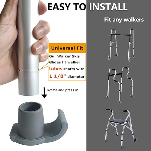 Miniatura 4 de Aliseniors Deslizadores de Esquí para Andador - Paquete de 2 Accesorios Universales para Andador para Personas Mayores con Andadores Plegables -