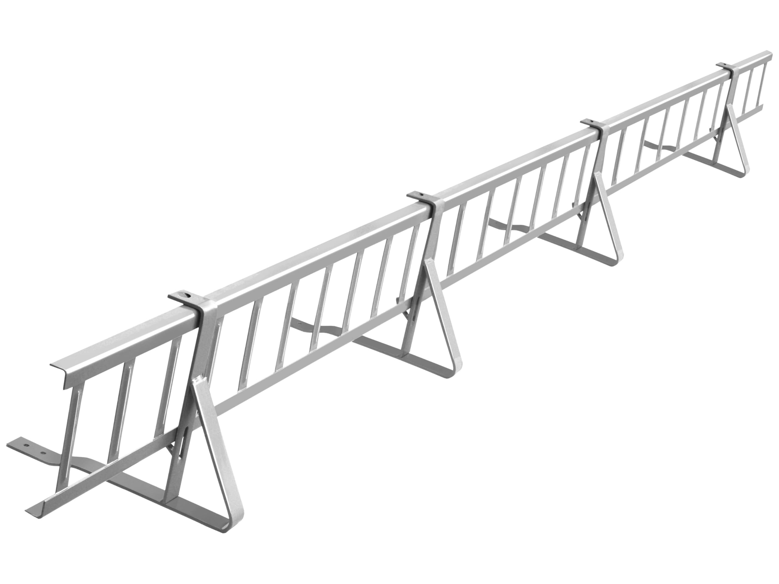 Komplettes Schneefanggitter-Set, 3,0 m lang, mit 4 Halterungen für Dachsteine (Beton) und Dachziegel (Ton) – Gitterhöhe: 15 cm – RAL 9006 Silber