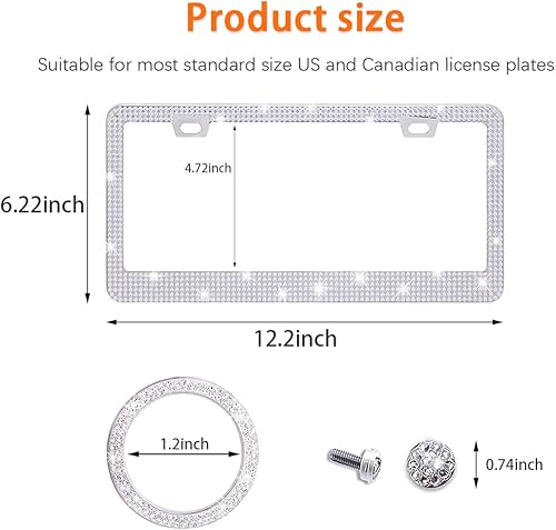 Miniatura 2 de Marco de matrícula con diamantes de imitación brillantes, soporte para placa de matrícula con cristales deslumbrantes, acero inoxidable hecho a mano