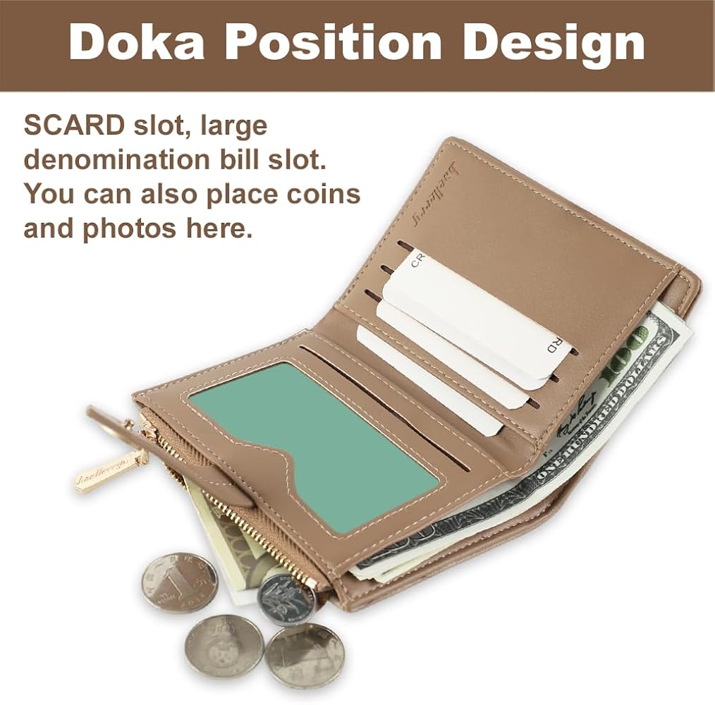 Porte-monnaie Femme En Cuir Suédé – Format Compact Avec Compartiment à Pièces Zippé – Couleur Kaki – Cadeau Pratique