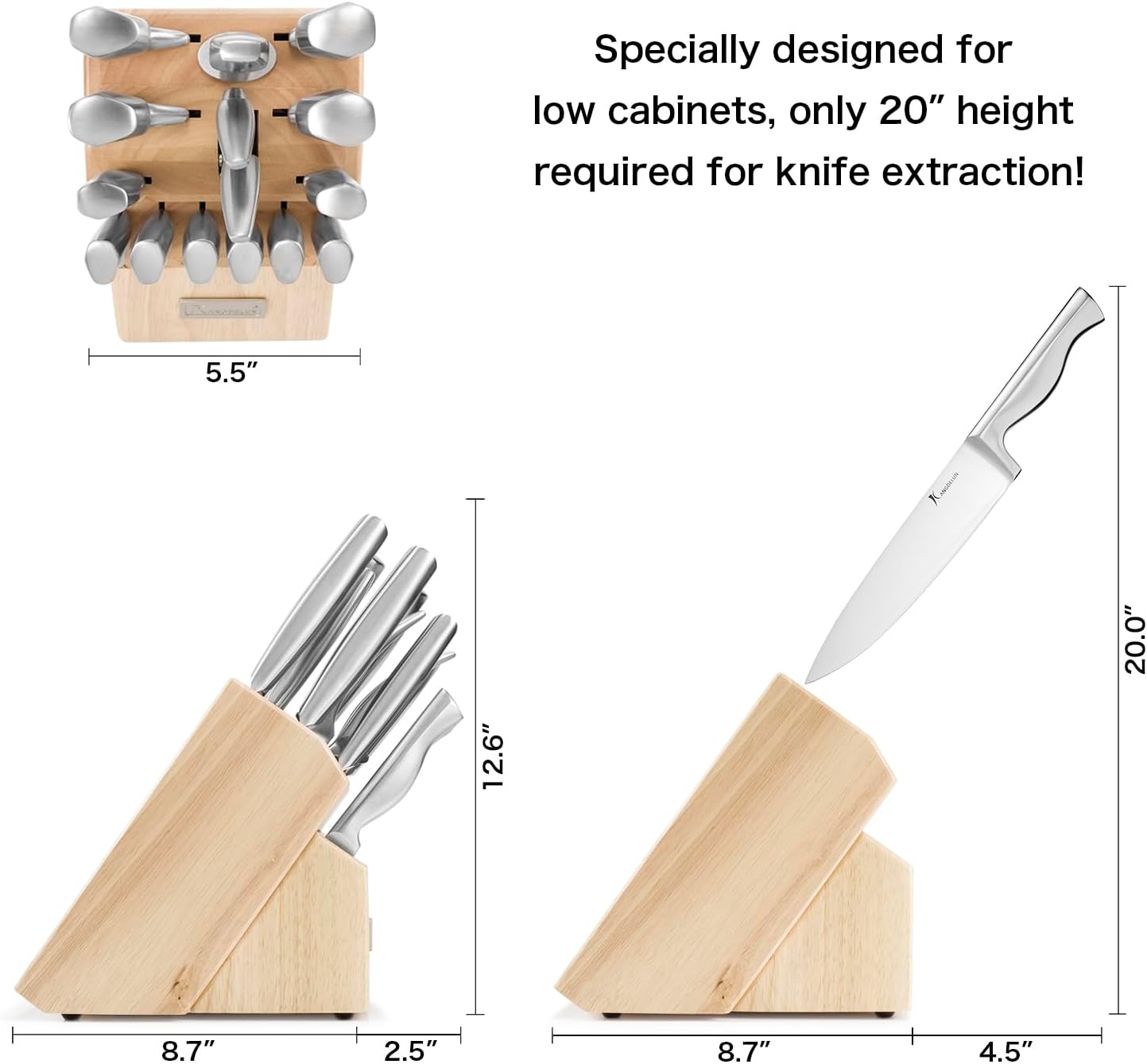 15-Piece Ultra Sharp Kitchen Knife Set with Wooden Block, Exclusive Ergonomic Anti-Slip Handle, High-Carbon 50CR15MOV Steel, Angled Design, Natural Wood Block - Image 4