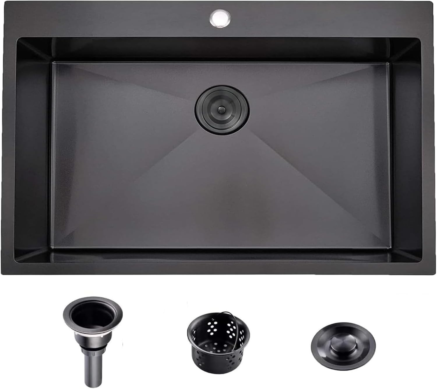 Comllen 28x18 inch Stainless Steel Black Drop In Kitchen Sink,28 Inch Topmount Sinks,16 Gauge 9 Inch Deep Single T304 Single Bowl Kitchen Sink With Strainer