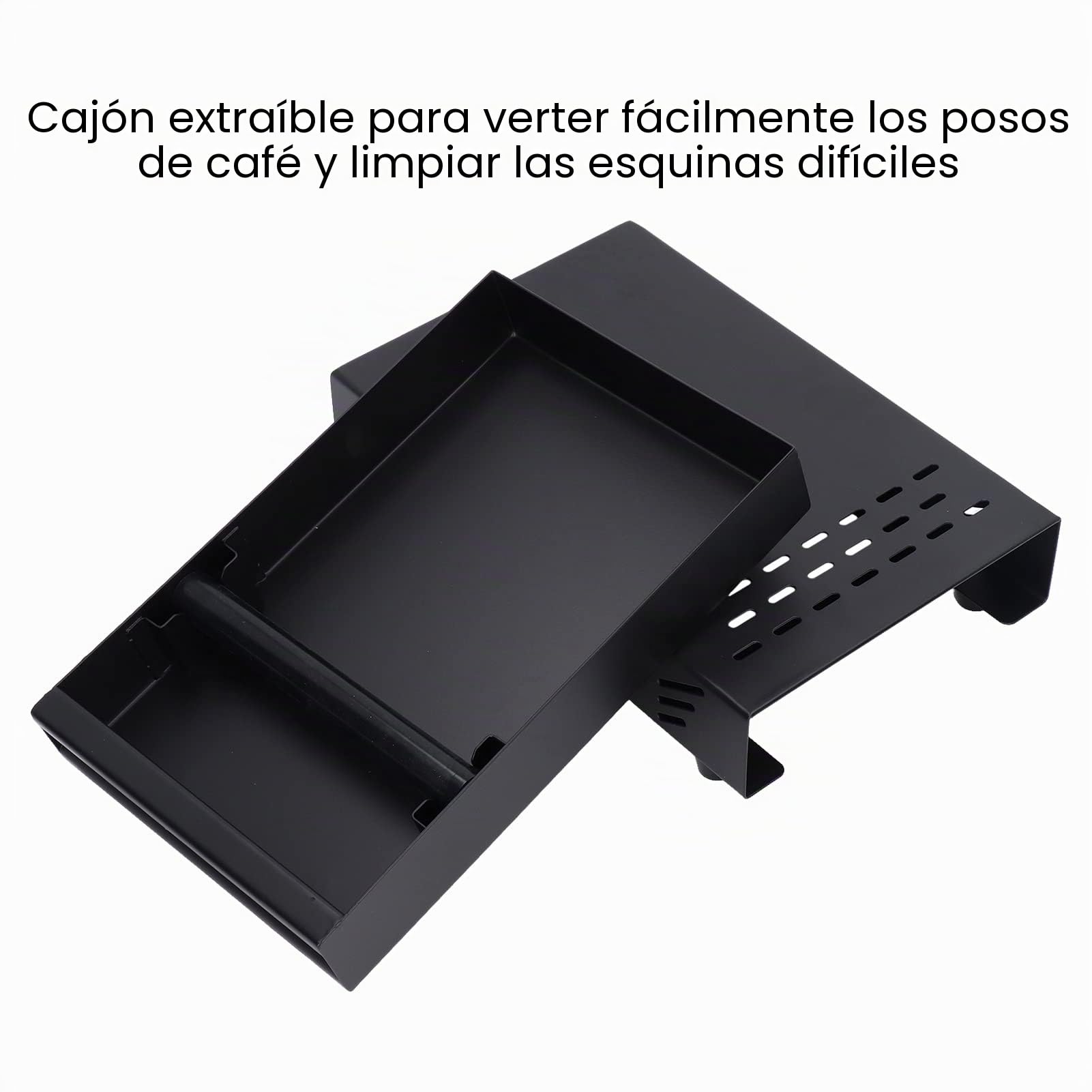 Caja de Café con Palo de Golpe, Caja de desecho de Café de Acero Inoxidable Tipo Cajón, Accesorios para Máquina de Espresso (7,1 x 11 x 2 Pulgadas)(Negro)