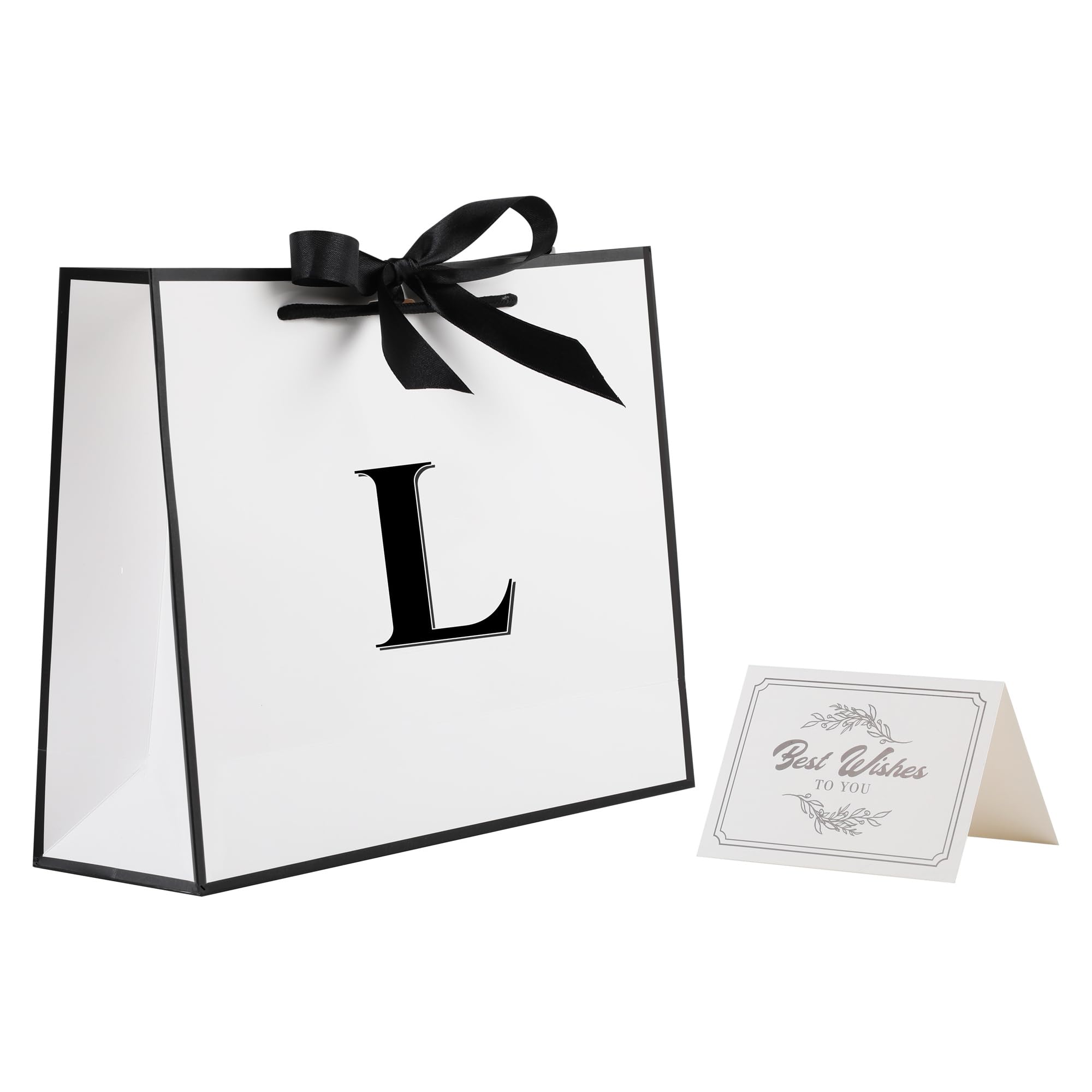 STOBOCTER Initial Gift Bags with Handles and Bow Ribbon 12.6"x10" Personalized Letter Gift Bags Birthday Gift Bag for Women Men Reusable Gift Wrap Bag