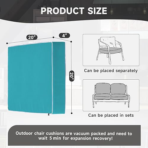 Miniatura 2 de PNP FKJP Paquete de 2 cojines para silla de exterior de 20 x 20 x 4 pulgadas, cojines de asiento impermeables para exteriores con lazos