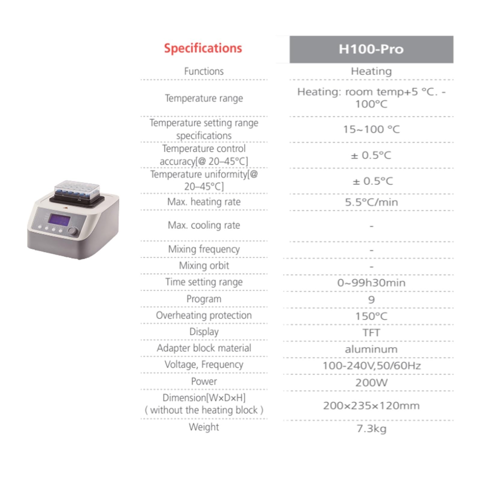 Agitador Orbital Incubadora de baño seco Metal temperatura con bloque calefacción 0,5/1,5/2/15/50ml mezclador vibración dispositivos termostáticos laboratorio(H100-Pro)