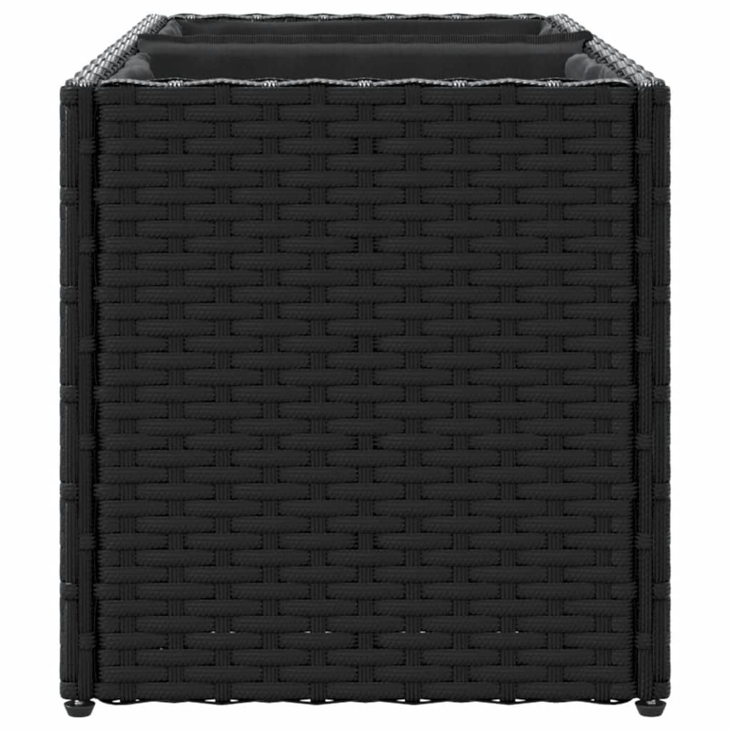 Donice ogrodowe z 2 wkładami 2 szt czarne 72x30x32 cm polirattan stalowa rama dekoracyjne do kwiatów taras balkon