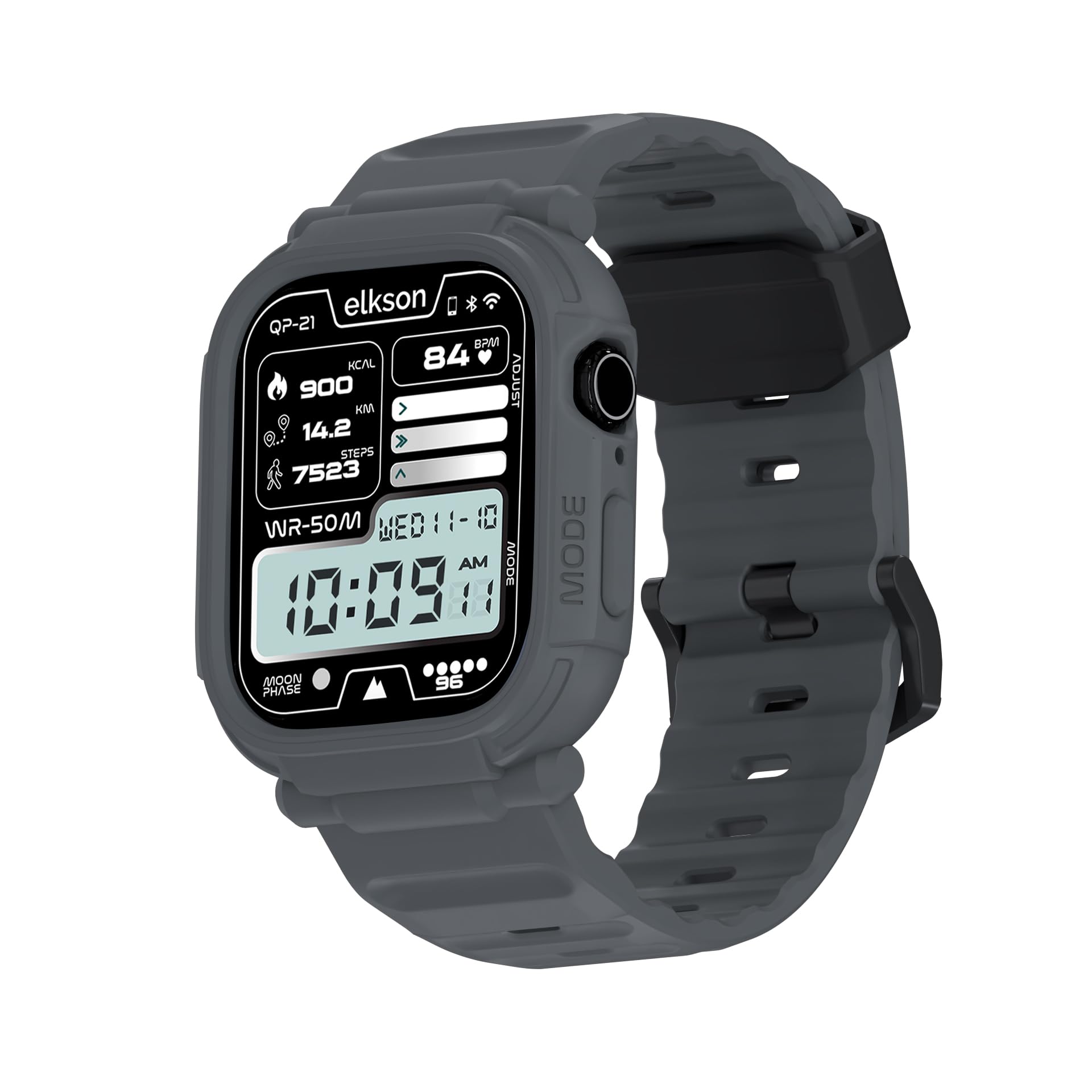 elkson Bands Case for Apple Watch Series 9 45mm SE 44mm Men, Rugged Heavy Duty Bumper Tactical Strap Quattro Pro 2.0 Series iWatch, Military Grade Durable Protective Cover, Shock Proof, Grey