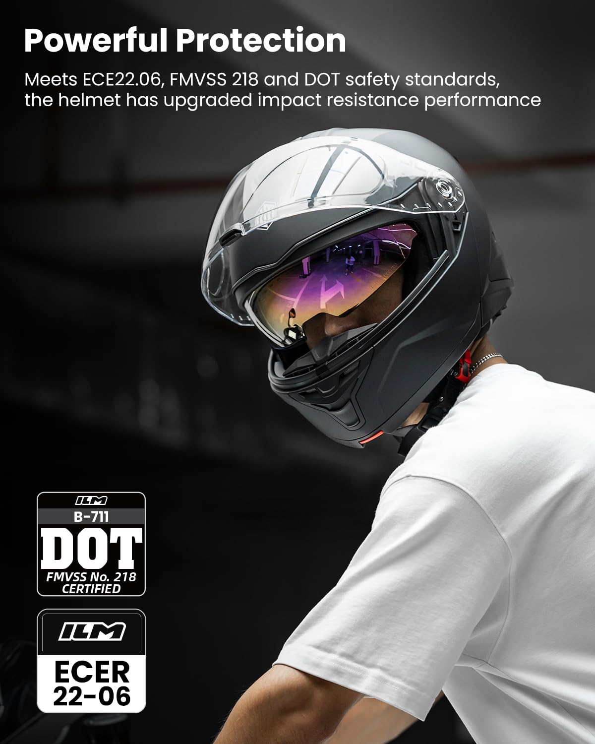 ILM Klapphelm Motorradhelm Integralhelm Herren Damen Modular Full Face Flip Up ECE22.06 DOT Motorrad Street Racing Modell B-711