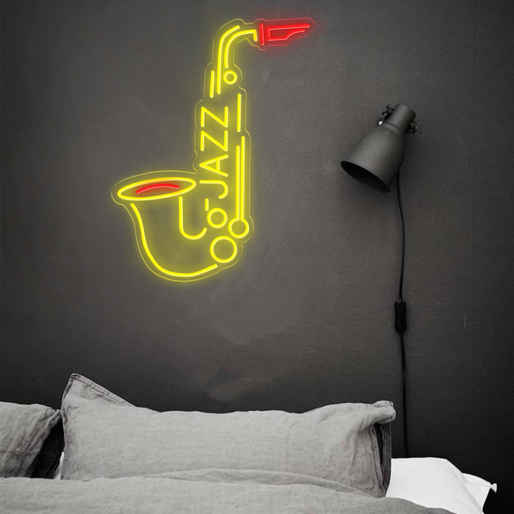 Saxophone Music Jazz Neon Sign Segno a LED Personalizzato per la casa Regalo di Compleanno degli Uomini,Giallo