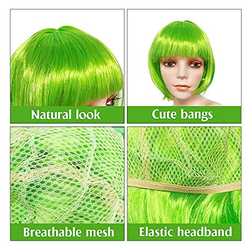 Liuliubty 9 Pieces Colorful Bob Wig, 12" Straight With Flat Bangs, Bubble Gum Series Colored Party Wigs, Wigs For Women Of Bachelorette Party Favors, Come With Extra Heart Bachelorette Sunglasses #TOP6