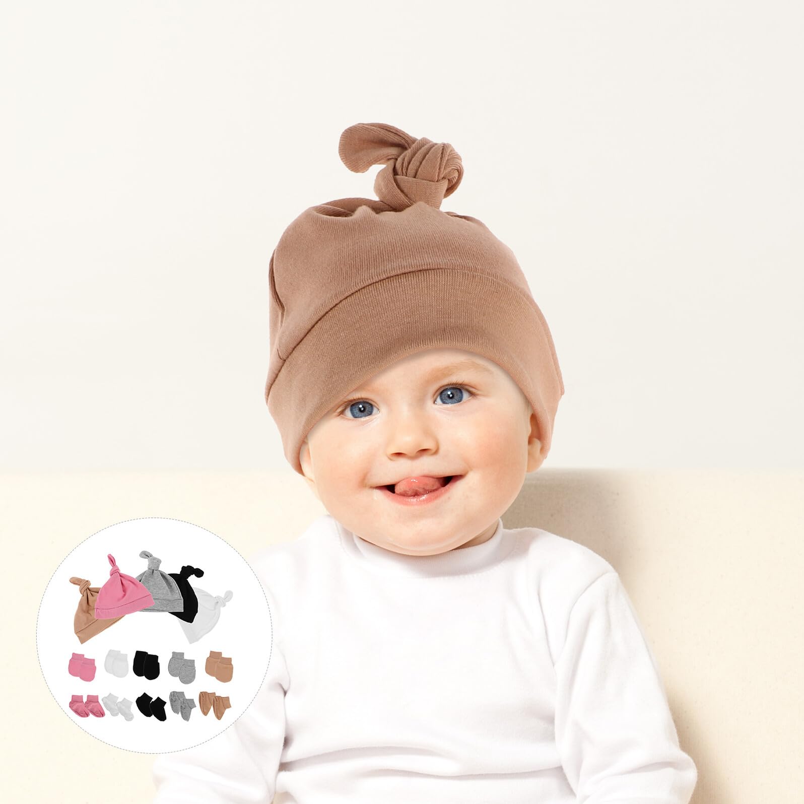 Mikinona Conjunto para Recién Nacido 0-6 Meses 5 Piezas de Gorro Manoplas y Calcetines de Algodón Colores Sólidos Oscuro para Proteger la Piel y Brindar Comodidad Diaria