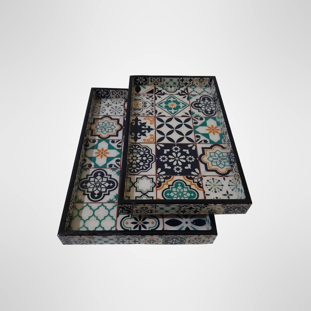 VDIX Rectangle Trays Set Of 2|Serving Trays|Gift Item|Multipurpose Tray|Wooden Tray|Kitchen, Dining, Decorative Product|Resin Tray|Handicraft Product|Neelkanth Tray (White Multicolor, Rectangular) (B09MB2BVBN) Amazon Price History, Amazon Price Tracker