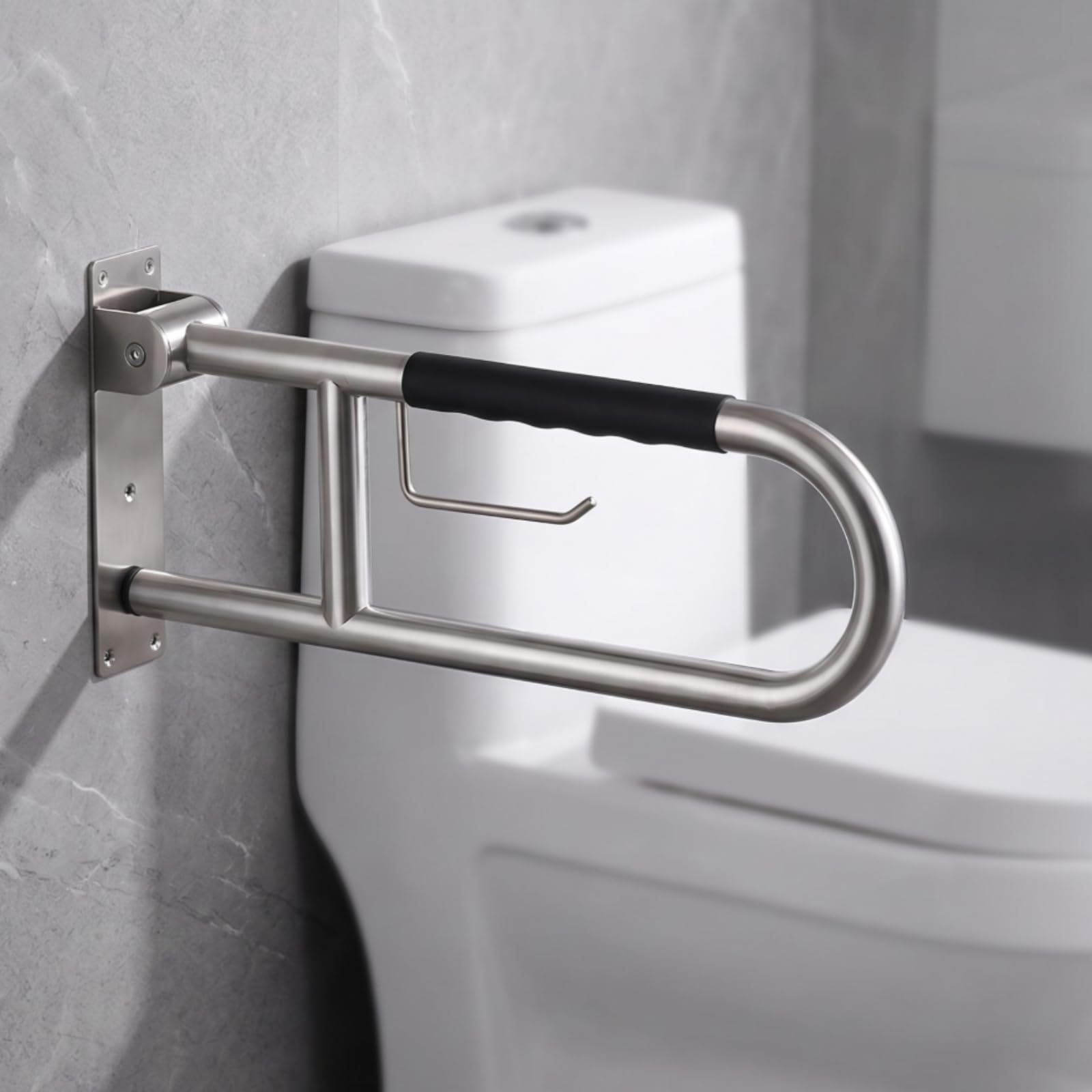Barra D'appoggio Pieghevole Sicuro, 800 Mm | In Acciaio Inox, Maniglione da Bagno, Robusto, Barra di Sostegno per WC, Anziani, Disabili