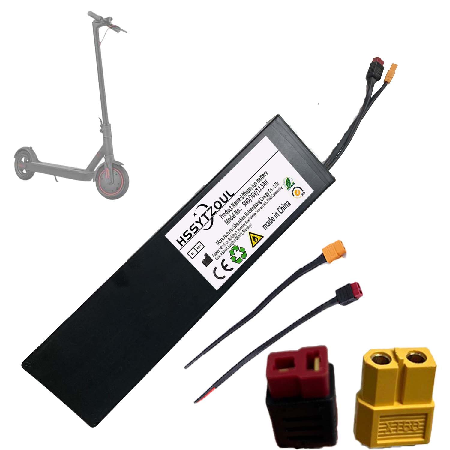 HSSYTZOUL Batería de Scooter eléctrico de 36 V 48 VBatería de Iones de Litio de 12.5AH XT60 Baterías de Repuesto de Enchufe en T para Bicicletas eléctricas y patinetes eléctricos