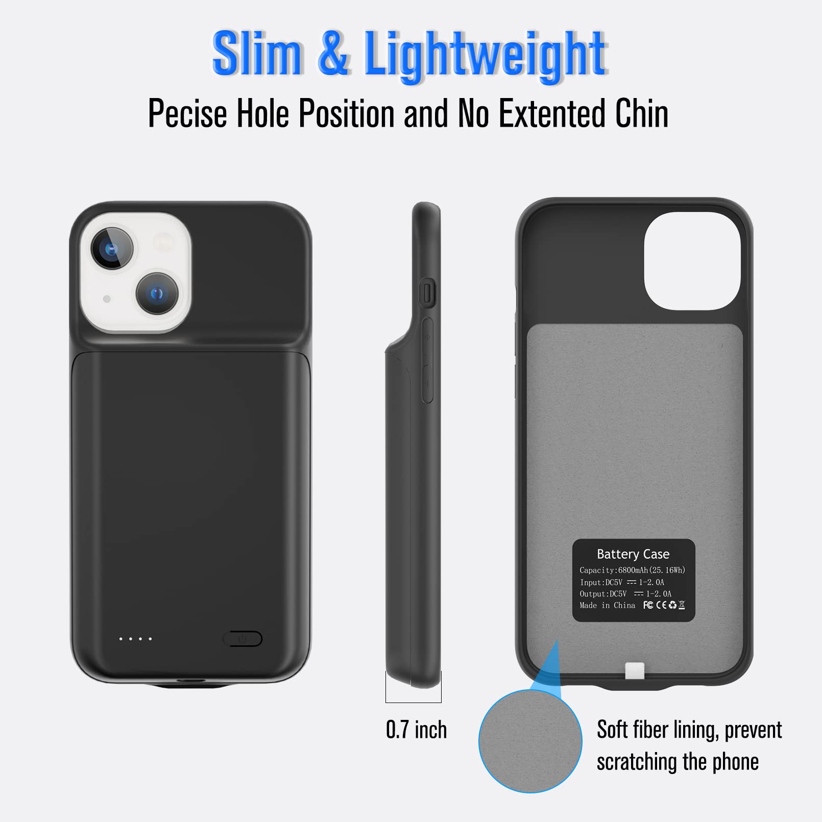 Gladgogo Charging Case for iPhone 13, Real 6000mAh Powerful Smart Battery Case Charger Ultra Slim Portable External Battery Pack Compatible with 13, 6.1 inch, Black