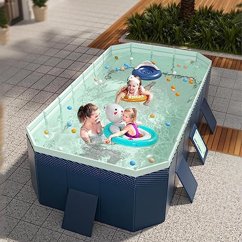 Simcat Framed Swimming Pools, Foldable Inflatable-Free Family Swimming Pool, Large Full-Sized Rectangular Pool for Kids Adults Pet Dog, Portable for Backyard Garden Outdoor Water Playing (112.6 Inch)