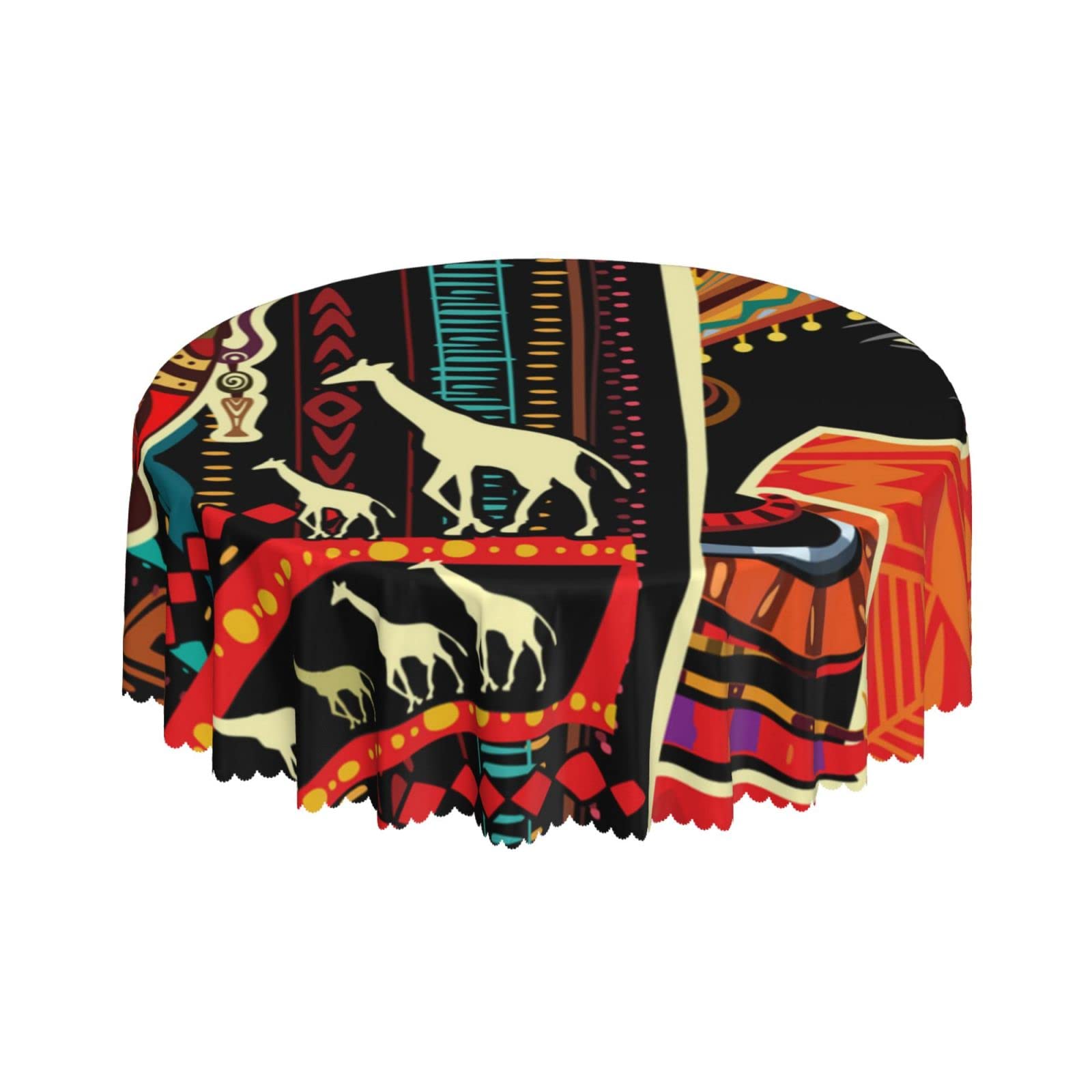 Lsjuee African Ethnic Woman Tribe Colorful Round Tablecloth 60 Inch Printed Washable Tablecloth for Dining Party Holiday Fall Home Decorative