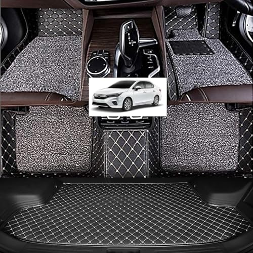 Image of Vahan Expo Premium 7D Car Mat Full Set for H-onda City New (Model: 2021) with Boot Mat || Luxury Double-Stich 7D Car Floor Mat Complete Set || 100% Waterproof and Washable || Black