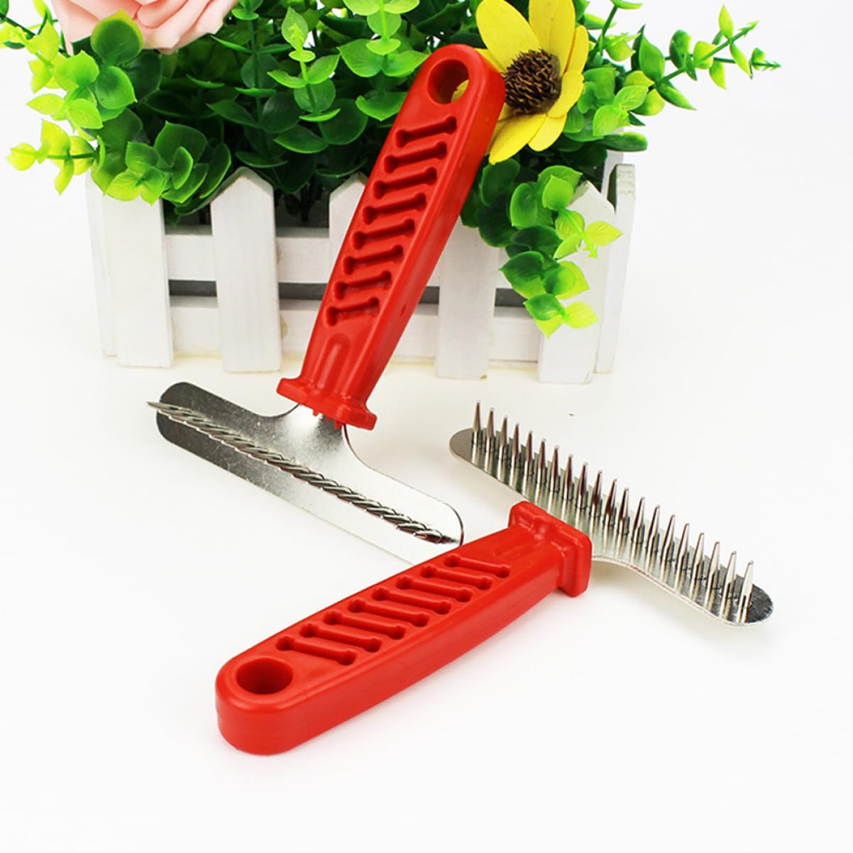 Abaodam Pet Grooming Rake Ergonomic Brush for Dogs Durable Comb with Nonslip Handle for Tangles Mats Suitable for Breeds