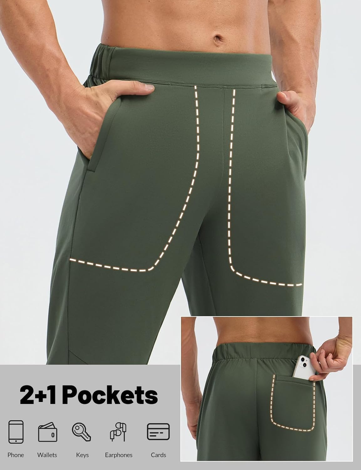 baleaf Men's Fleece Lined Pants Waterproof Sweatpants with 3 Pockets Open Bottom Winter Thermal Athletic Pants - Image 6