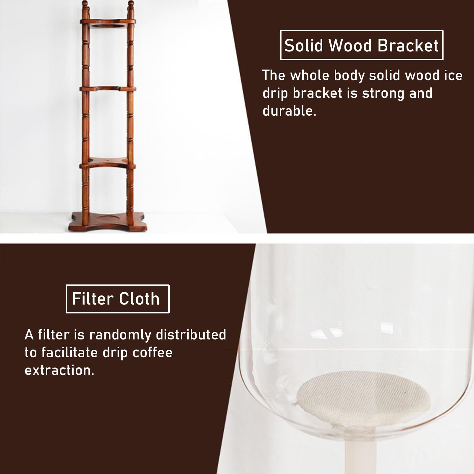 Macchina per caffè Freddo Cold Brew Dripper Pot Cold-Dripper Coffee Tower Macchina per caffè Freddo in Legno Vetro 3000 ml Marrone