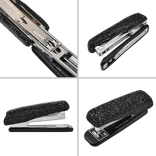 Miniatura 6 de Blueshyhall Grapadora deslumbrante de cristal hecha a mano para oficina, escuela o hogar (azul)