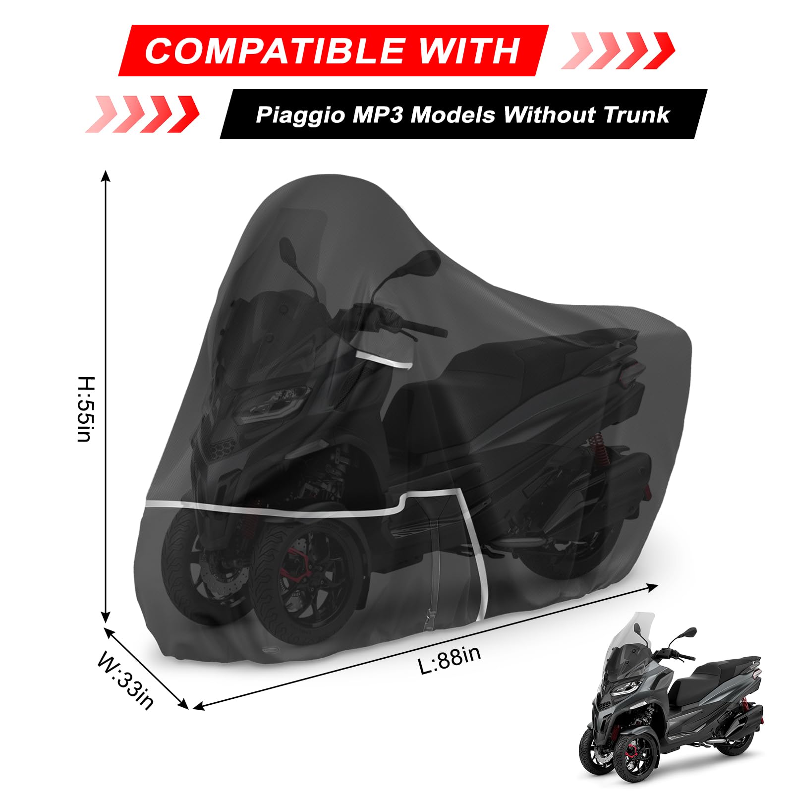 Funda para Moto para Piaggio MP3 400/500 (sin Maletero) | Tela Oxford 420D Funda Moto Exterior Impermeable Funda Scooter 400 500, Negro