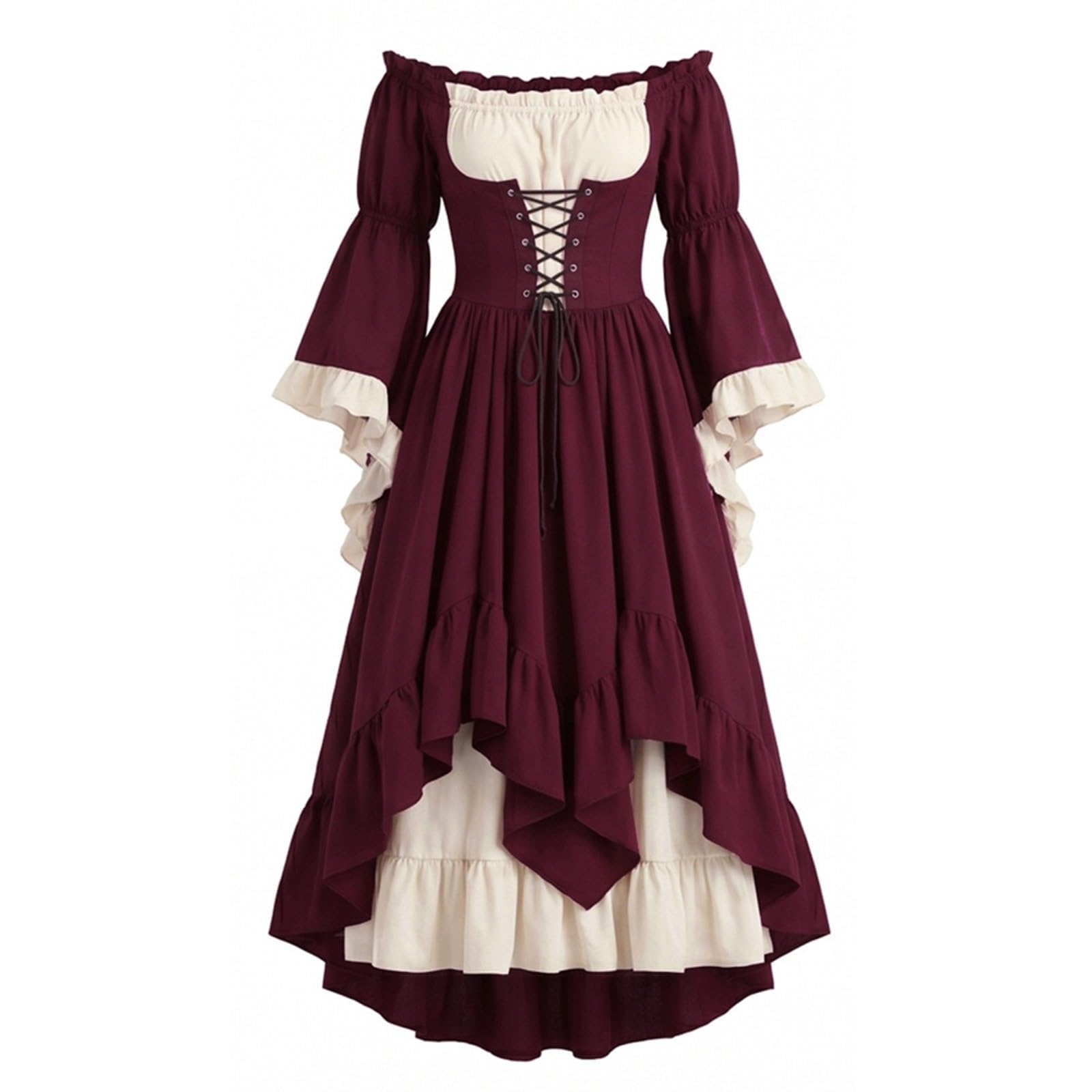 Costume Medievale Donna Nobile Elegante, Abito Halloween Rinascimentale Curvy Lungo, Vestito Vittoriano Gothic, Costumi Cosplay Spalle Scoperte Feste, Vestiti Steampunk Principessa Cerimonia