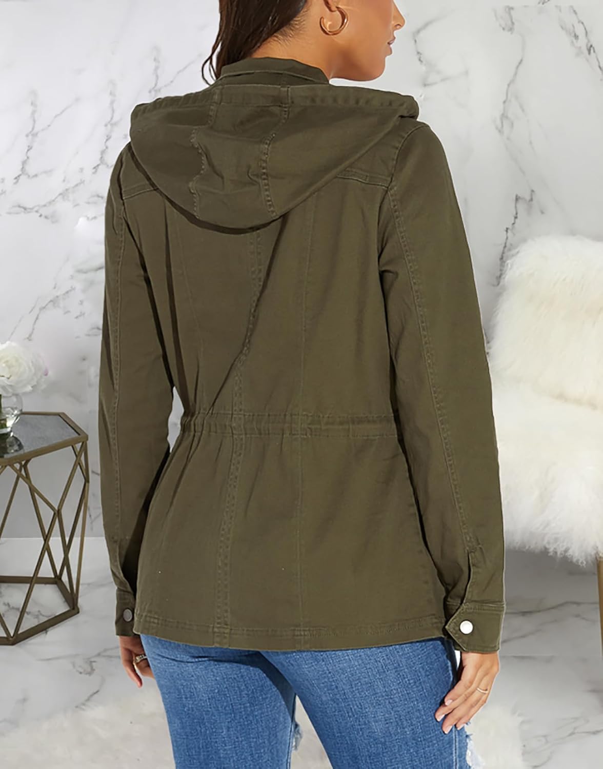 JTNFairy Casual Jackets for Women Long Sleeve Zipper Classic Outwear Bomber Coats Button Up with Pockets - Image 6