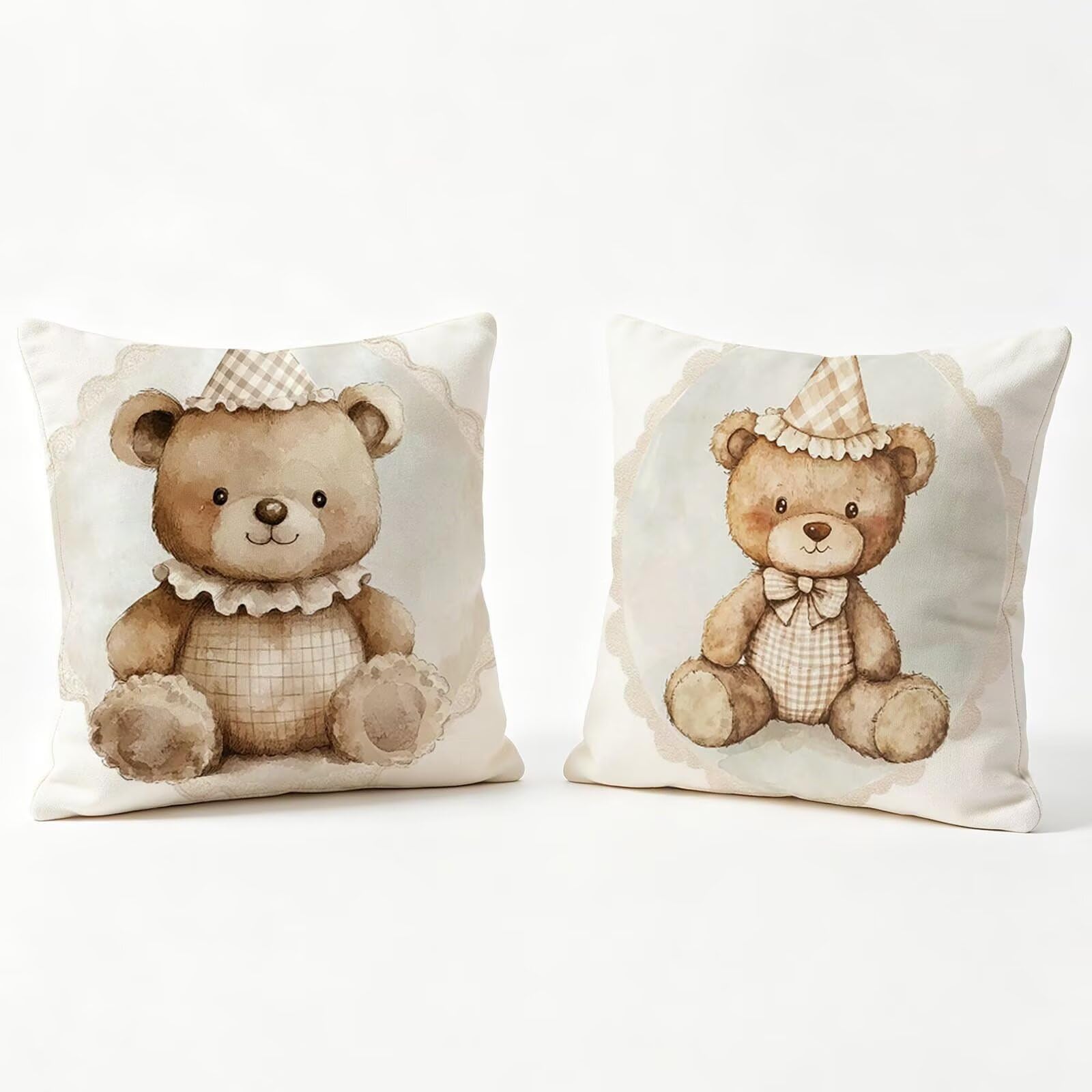 Housses de coussin 60x60 en velours lot de 2 ours mignons - Décoration pour canapé salon
