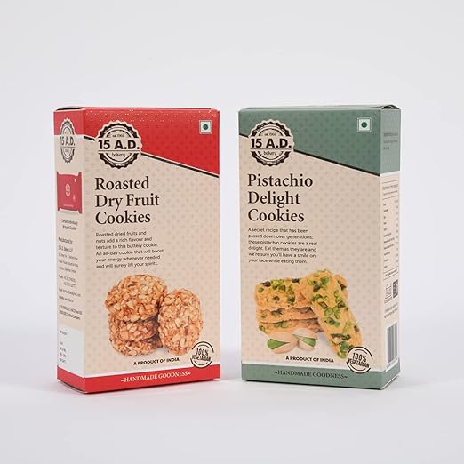 15 A.D. Bakery LLP Handmade Traditional Pure Vegetarian I PACK OF 2X 200 = 400 GM I COMBO 010 I PISTACHIO DELIGHT I ROASTED DRY FRUIT I COOKIES BISCUIT I GIFT PACK